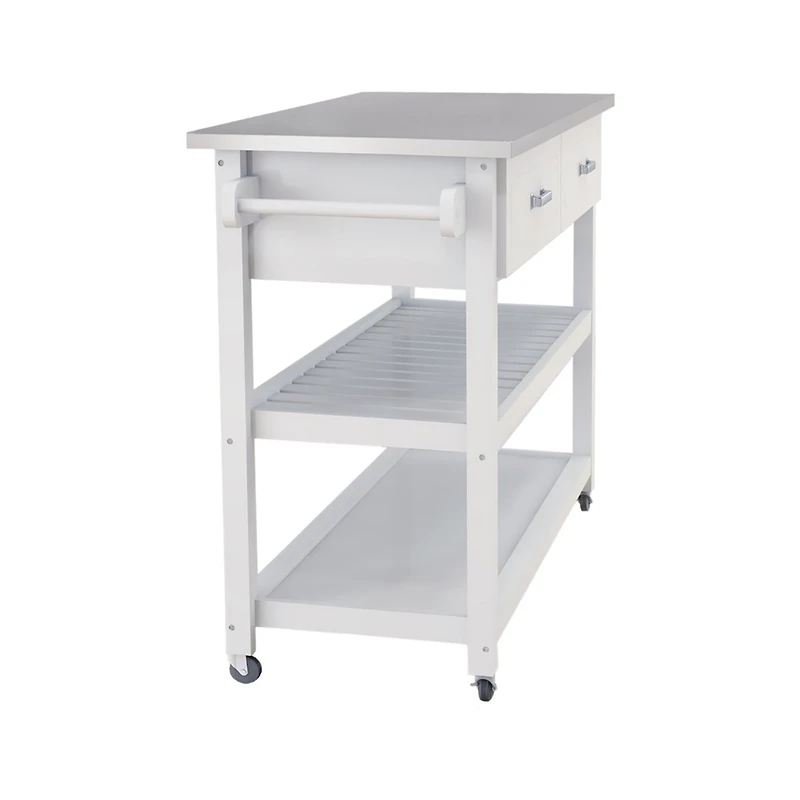 Streamdale Stainless Steel Table Top White Kicthen Cart With Two Drawers