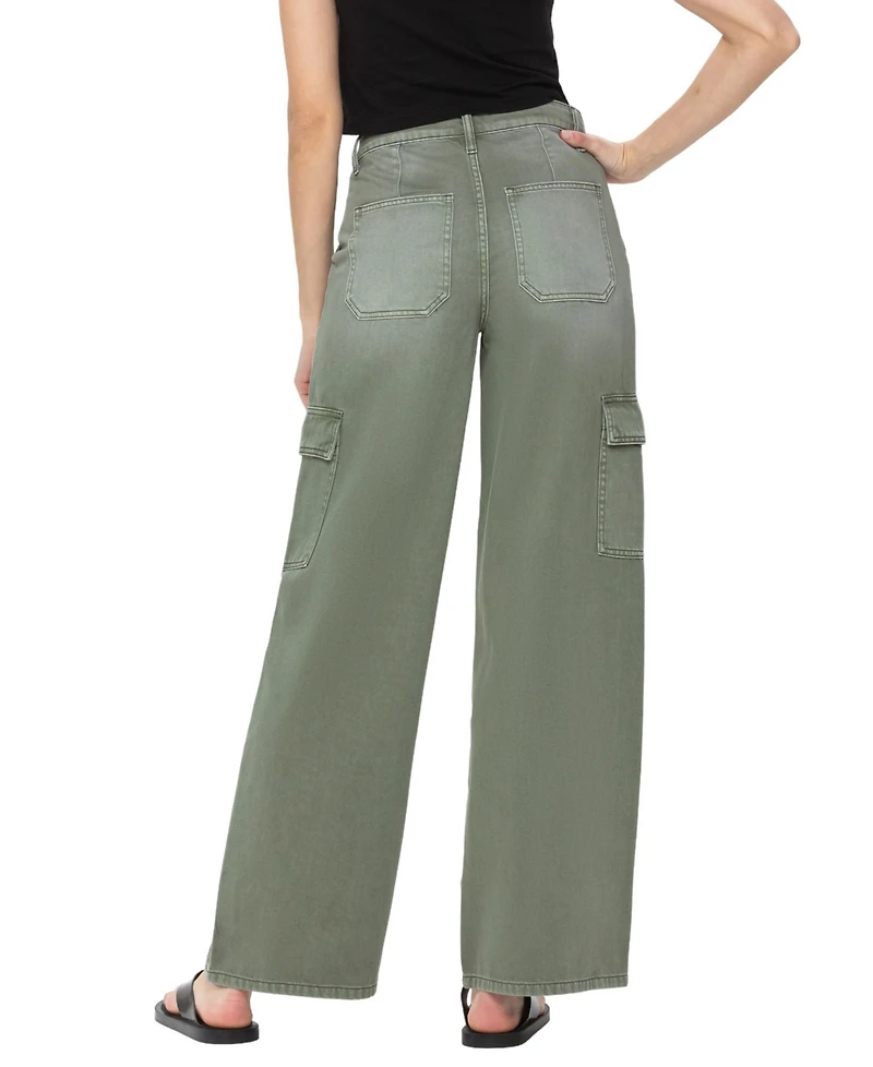 Vervet Women's High Rise Utility Cargo Wide Leg Jeans