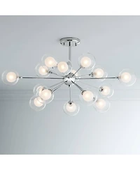 Modern Ceiling Light Semi Flush Mount Fixture Chrome 30.75" Wide 15-Light Sputnik Style Double Clear Frosted Glass for Bedroom Kitchen Living Roo