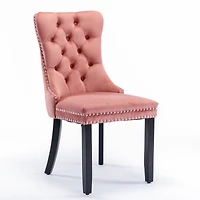 Nikki Collection Modern, High-end Tufted Solid Wood Contemporary Velvet Upholstered Dining Chair with Wood Legs Nailhead Trim 2-Pcs Set, Pink