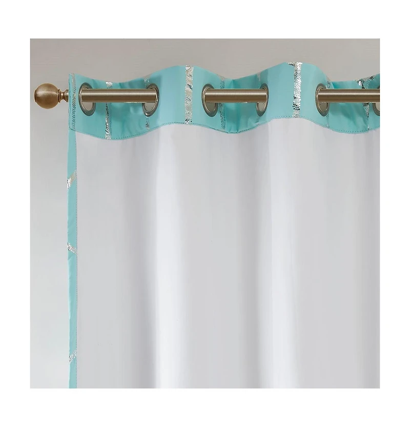 Intelligent Design Raina Total Metallic Print Blackout Curtain Single Panel For Bedroom, Antique Silver Grommet Top Fit Up To 1.25 Inches Rod C