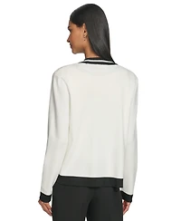 Karl Lagerfeld Women's Open-Front Long-sleeve Knit Cardigan with Contrast Trim