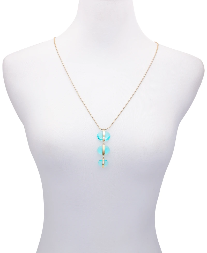 Vince Camuto Gold-Tone Long Aqua Pendant Statement Necklace, 30" + 2" Extender