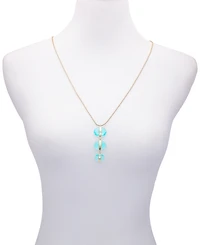 Vince Camuto Gold-Tone Long Aqua Pendant Statement Necklace, 30" + 2" Extender