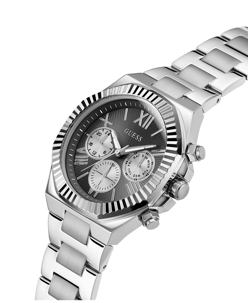 Guess Men's Analog Silver-Tone Steel Watch 44mm