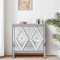 Streamdale Mirror-trimmed diamond design storage cabinet for any room