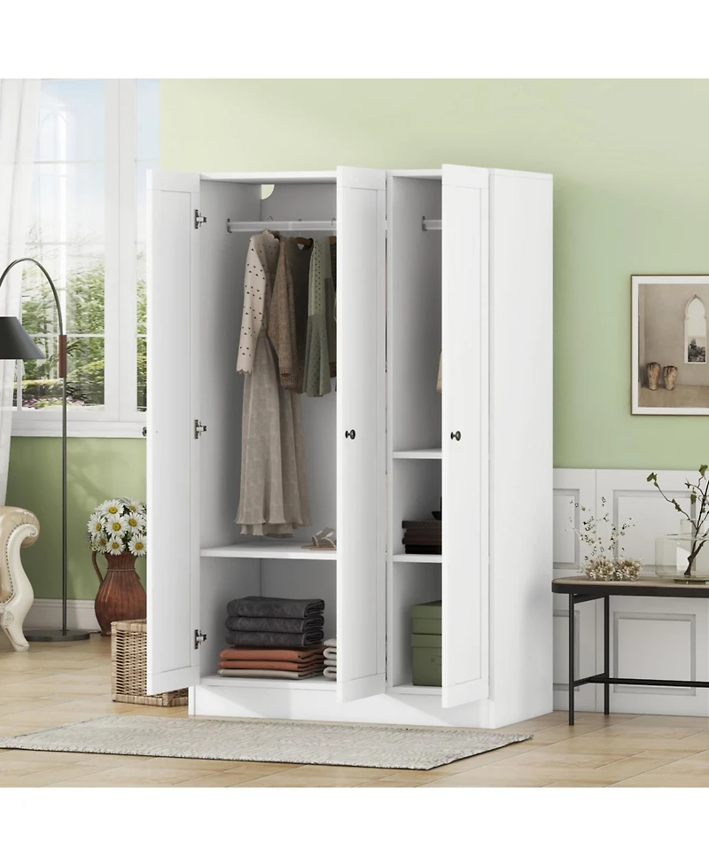 3-Door Shutter Wardrobe with shelves, White