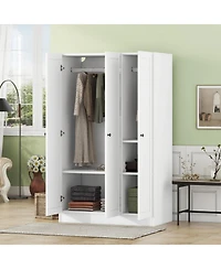 3-Door Shutter Wardrobe with shelves, White