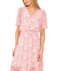 CeCe Women's Ditsy Floral Smocked-Waist Flutter-Sleeve Maxi Dress