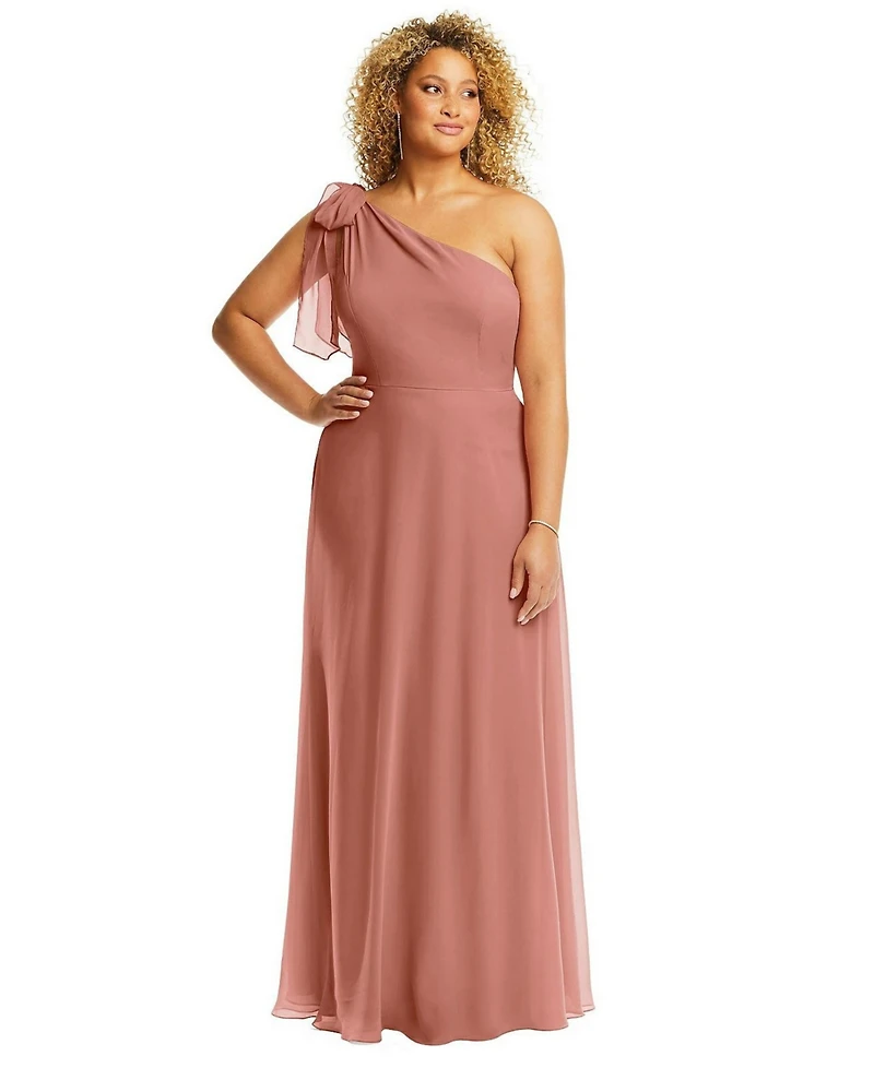 After Six Plus Size Draped One-Shoulder Maxi Dress with Scarf Bow