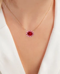 Lab-Grown Ruby (1-7/8 ct. t.w.) & Lab-Grown Pink Sapphire (1/10 ct. t.w.) Oval Halo 18" Pendant Necklace in 14k Rose Gold-Plated Sterling Silver