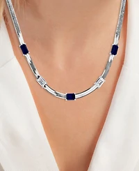 Lab-Grown Emerald (1-3/4 ct. t.w.) & Lab-Grown White Sapphire (1-3/8 ct. t.w.) Herringbone 18" Collar Necklace in Sterling Silver (Also in Lab-Grown B