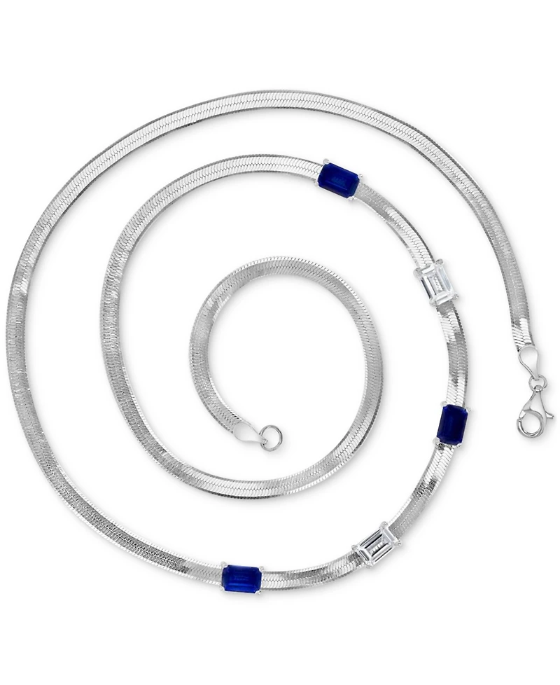 Lab-Grown Emerald (1-3/4 ct. t.w.) & Lab-Grown White Sapphire (1-3/8 ct. t.w.) Herringbone 18" Collar Necklace in Sterling Silver (Also in Lab-Grown B