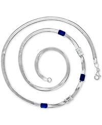 Lab-Grown Emerald (1-3/4 ct. t.w.) & Lab-Grown White Sapphire (1-3/8 ct. t.w.) Herringbone 18" Collar Necklace in Sterling Silver (Also in Lab-Grown B