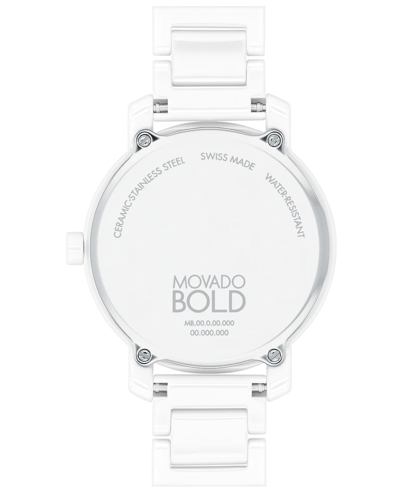 Movado Women's Swiss Bold Evolution 2.0 White Ceramic Bracelet Watch 34mm