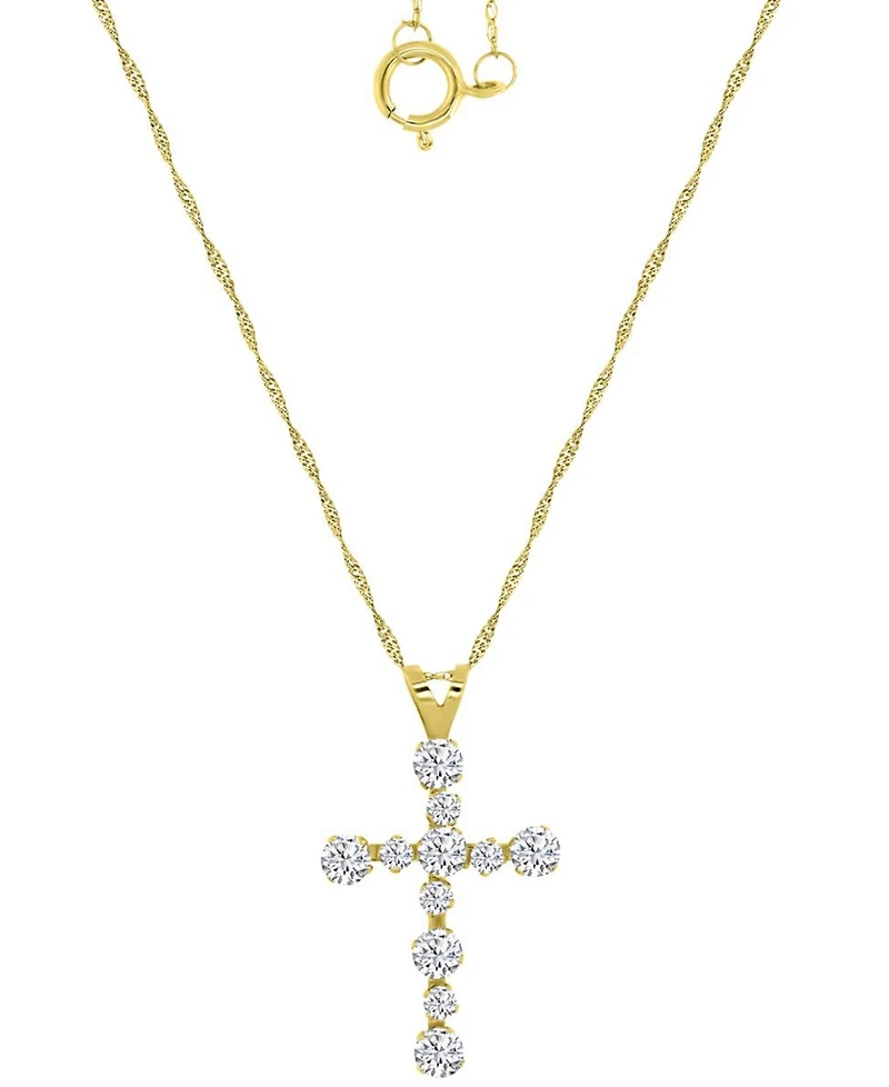 Cubic Zirconia Small Cross 18" Pendant Necklace in 10k Gold