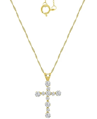 Cubic Zirconia Small Cross 18" Pendant Necklace in 10k Gold