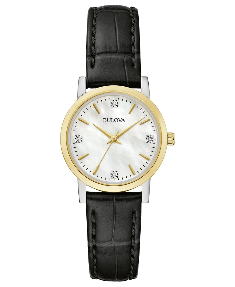 Bulova Women's Diamond Accent Black Leather Strap Watch 27mm