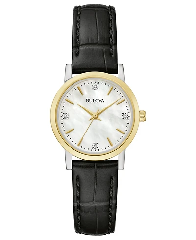 Bulova Women's Diamond Accent Black Leather Strap Watch 27mm