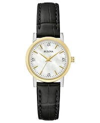 Bulova Women's Diamond Accent Black Leather Strap Watch 27mm