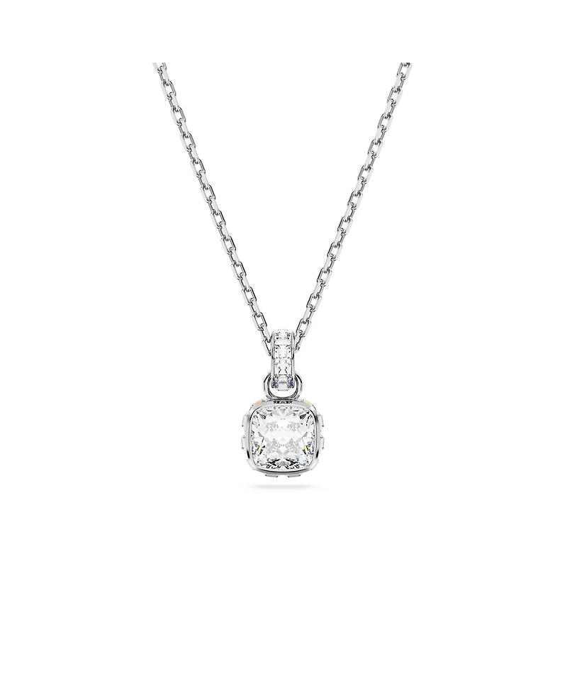 Swarovski Rhodium Plated Square Cut Color Birthstone Pendant Necklace