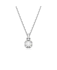 Swarovski Rhodium Plated Square Cut Color Birthstone Pendant Necklace