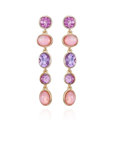 T Tahari Gold-Tone Lilac Violet Glass Stone Linear Dangle Drop Earrings