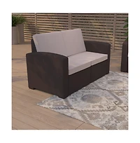 Malmok Outdoor Furniture Resin Loveseat Faux Rattan Wicker Pattern 2-Seat Loveseat With All-Weather Cushions