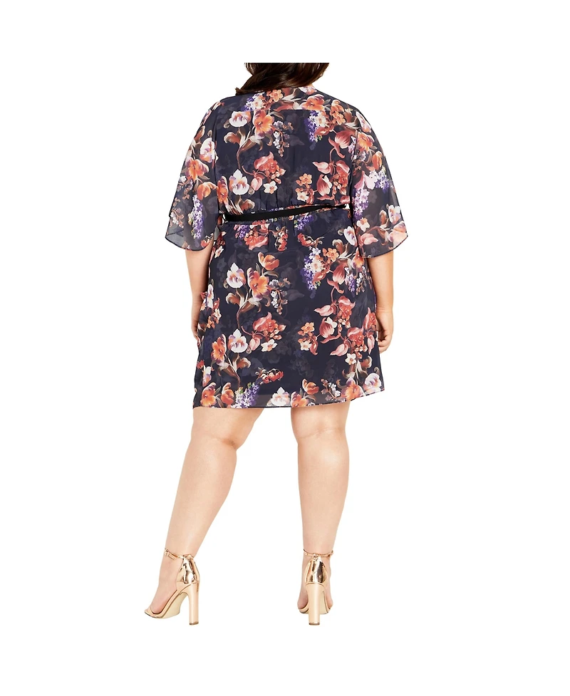 City Chic Plus Color Wrap Print Dress