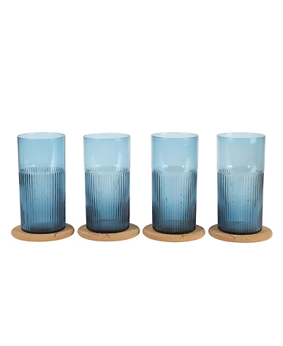 Bloomhouse 8 Pc Handmade Colored Glass 18.5 oz Tumbler Coaster Set