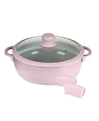 Sedona Kitchen Aluminum 3.5 Qt Caldero with Silicone Rim Glass Lid and Silicone Handle Holder