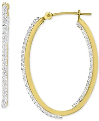 Crystal Pave In & Out Medium Hoop Earrings in 10k Gold, 1.2"