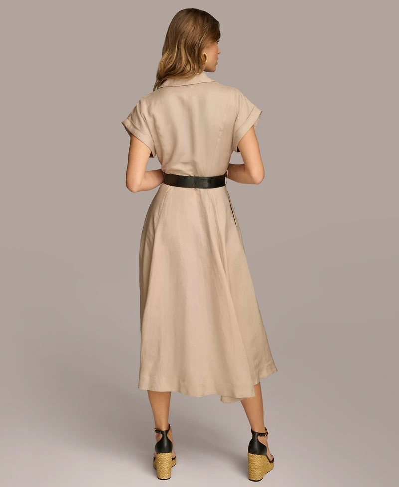 Donna Karan New York Women's Button-Front Short-Sleeve Midi Belted Dress