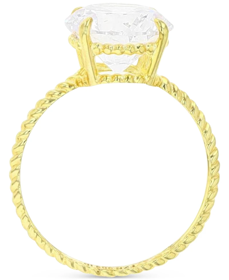 Cubic Zirconia Solitaire Textured Shank Engagement Ring 10k Gold