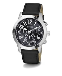 Guess Men's Analog Black Genuine Leather Watch 44mm