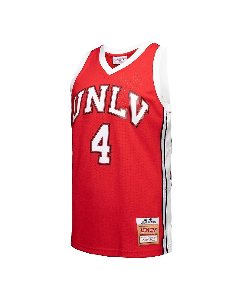 Men's Mitchell & Ness Larry Johnson Red Distressed Unlv Rebels 1989/90 Player Swingman Jersey