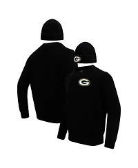 Men's Pro Standard Black Green Bay Packers Crewneck Pullover Sweater and Cuffed Knit Hat Box Gift Set