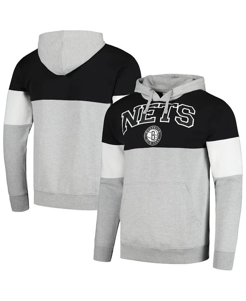 Men's Fanatics Black Brooklyn Nets Contrast Pieced Pullover Hoodie