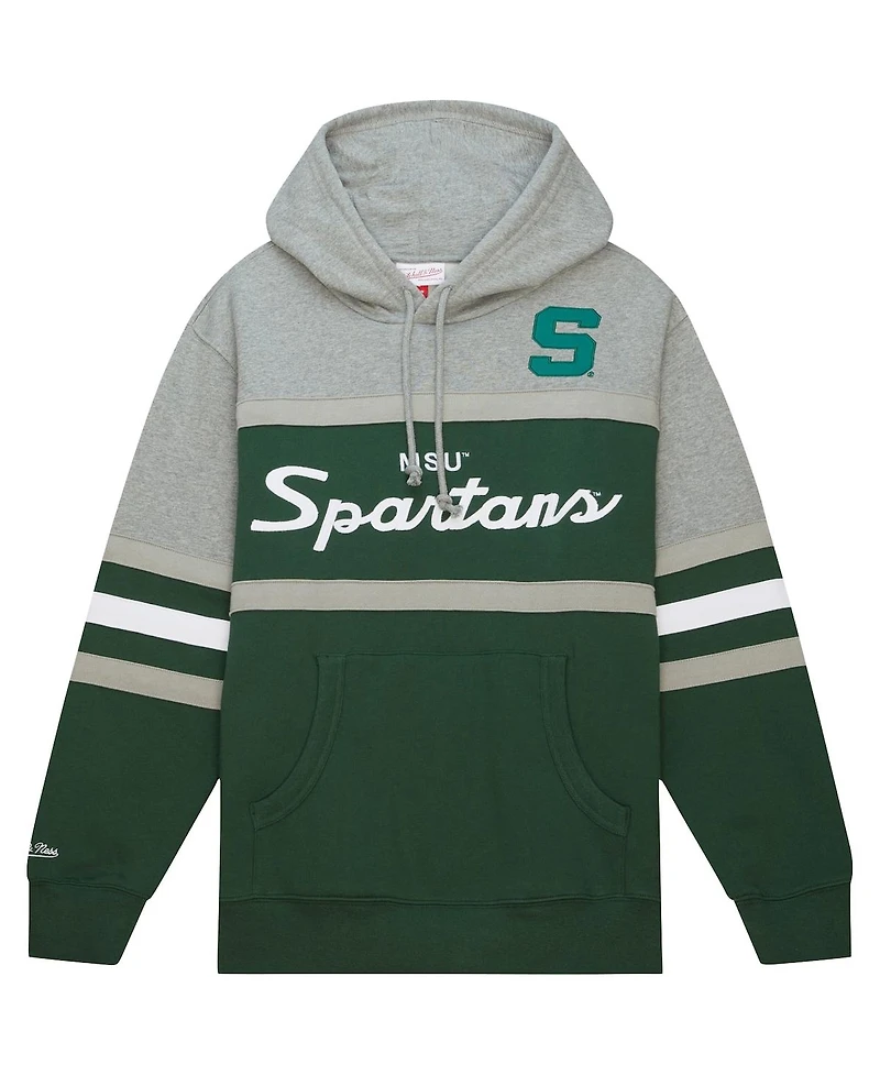 Men's Mitchell & Ness Green Michigan State Spartans Head Coach Pullover Hoodie