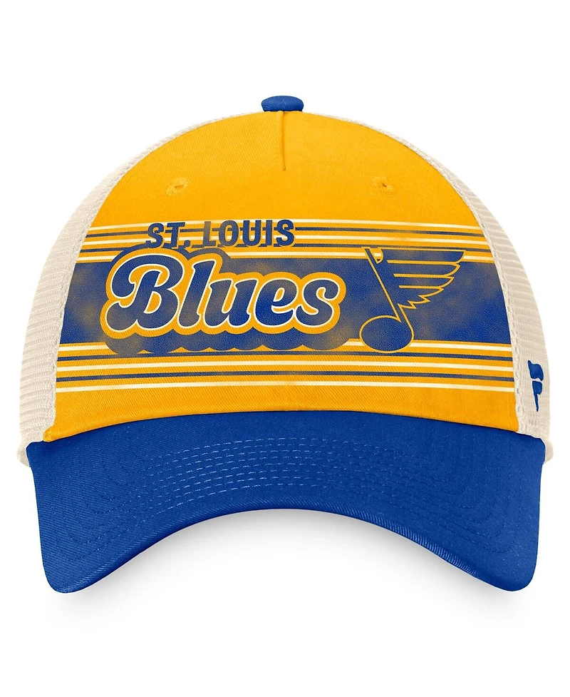 Men's Fanatics Gold, Blue Distressed St. Louis Blues Heritage Vintage-Like Trucker Adjustable Hat