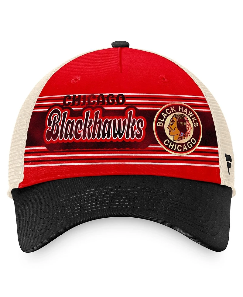 Men's Fanatics Red, Black Distressed Chicago Blackhawks Heritage Vintage-Like Trucker Adjustable Hat