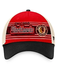 Men's Fanatics Red, Black Distressed Chicago Blackhawks Heritage Vintage-Like Trucker Adjustable Hat