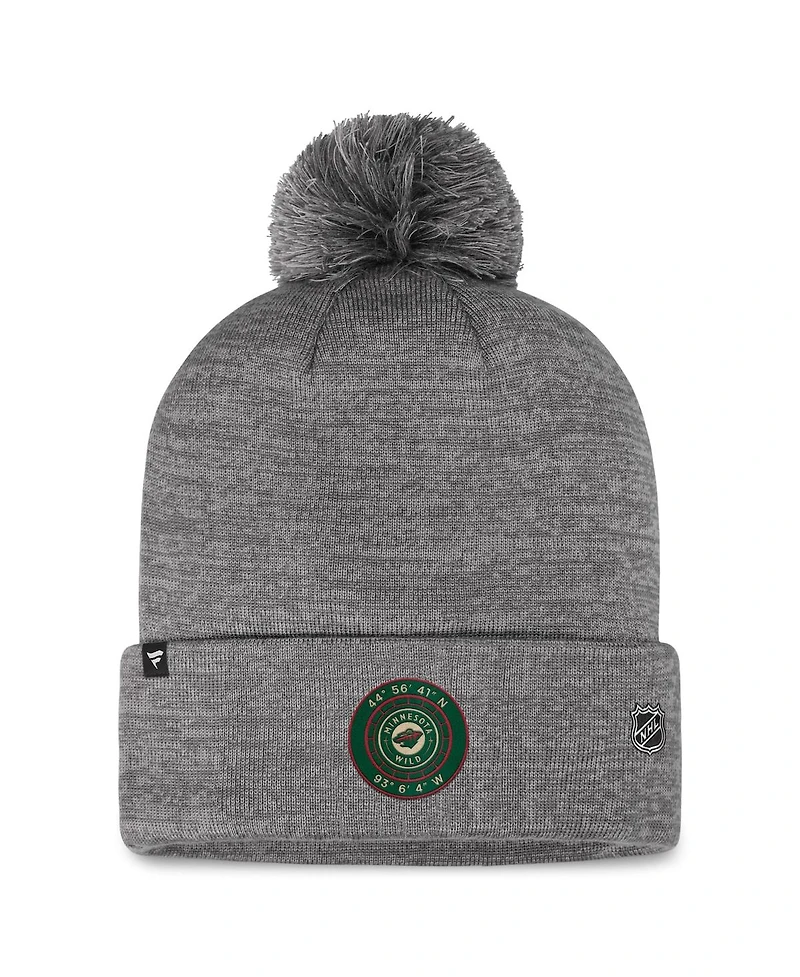 Men's Fanatics Gray Minnesota Wild Authentic Pro Home Ice Cuffed Knit Hat with Pom