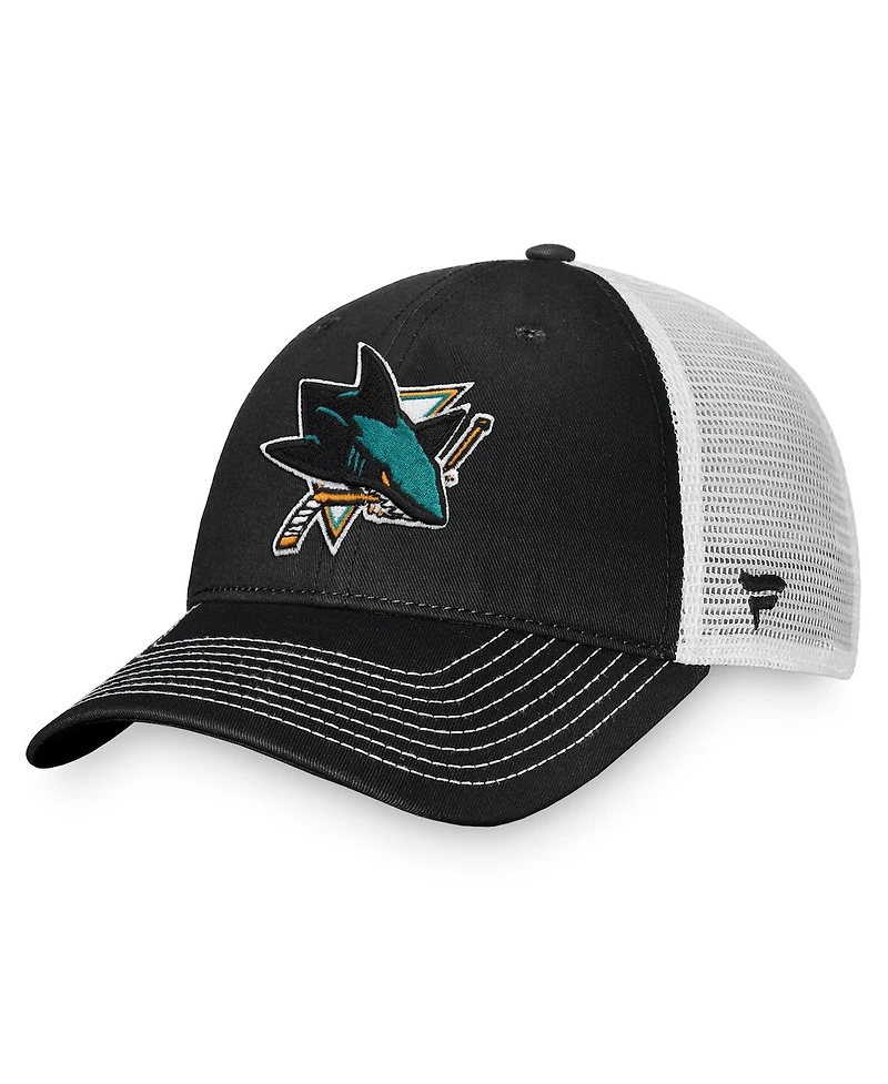 Men's Fanatics Black, White San Jose Sharks Slouch Core Primary Trucker Snapback Hat