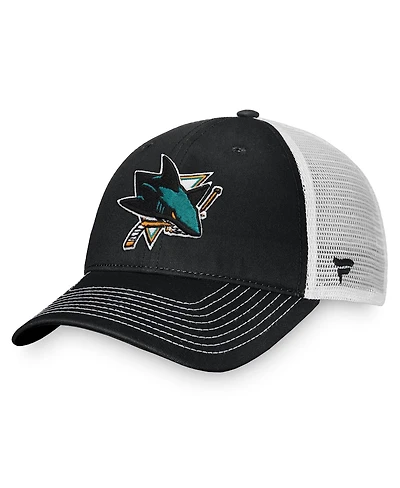 Men's Fanatics Black, White San Jose Sharks Slouch Core Primary Trucker Snapback Hat