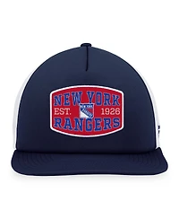 Men's Fanatics Navy, White New York Rangers Foam Front Patch Trucker Snapback Hat