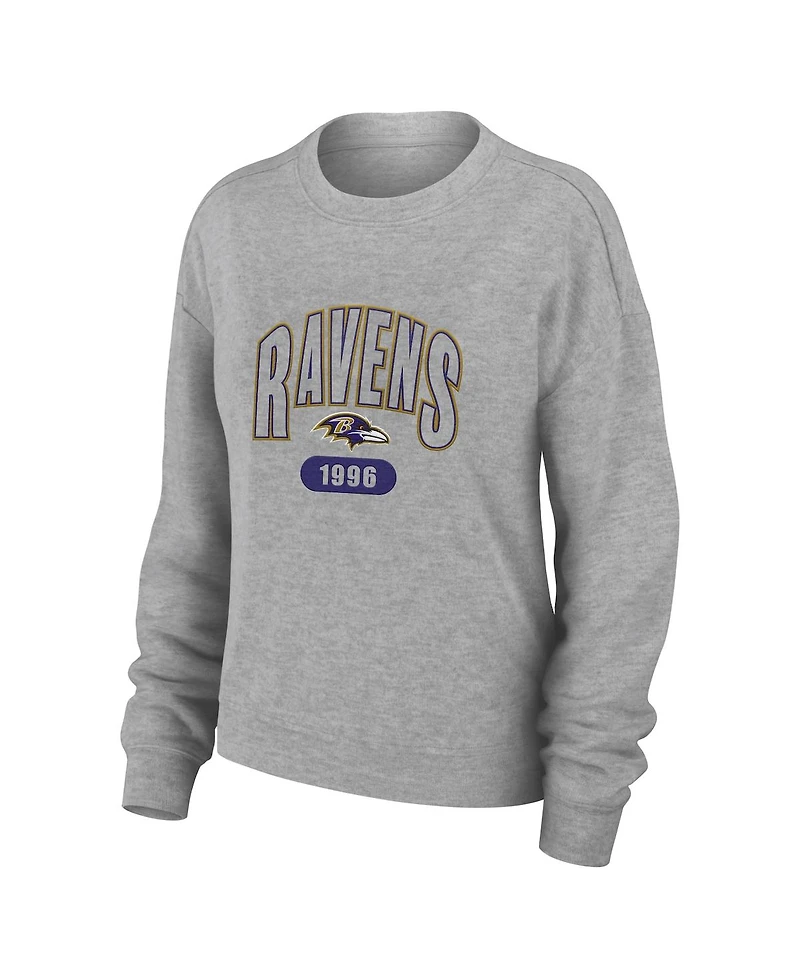 Women's Wear by Erin Andrews Heather Gray Baltimore Ravens Plus Size Knitted Tri-Blend Long Sleeve T-shirt and Pants Lounge Set