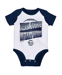 Baby Boys and Girls Mitchell & Ness Navy, White Penn State Nittany Lions 3-Pack Bodysuit, Bib Bootie Set