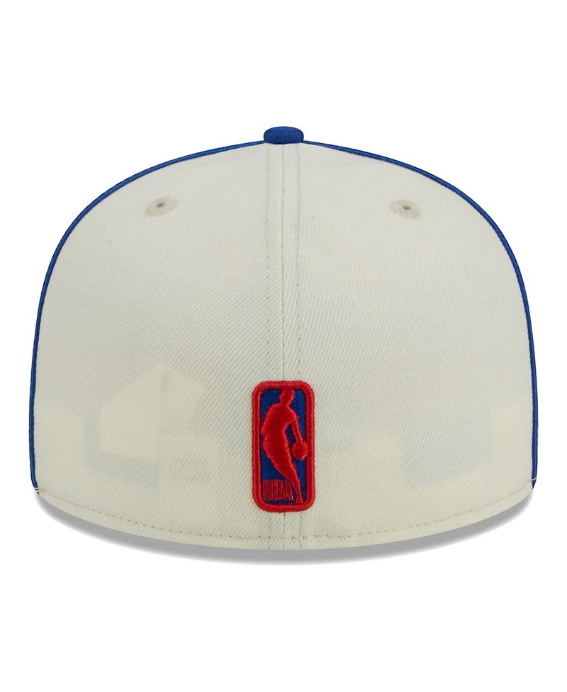 Men's New Era Cream, Royal Philadelphia 76ers Piping 2-Tone 59FIFTY Fitted Hat
