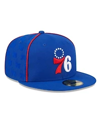 Men's New Era Royal Philadelphia 76ers Piped and Flocked 59Fifty Fitted Hat